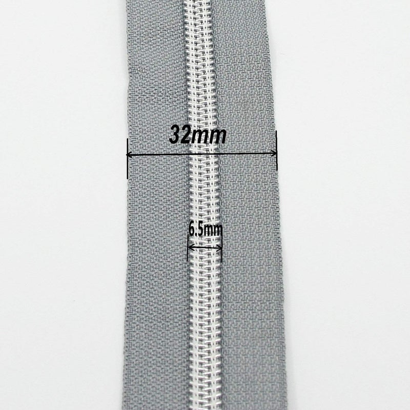 Leekayer #5 Metallic Silver Nylon Coil Zippers by The Yard Bulk 10 Yards Grey Tape with 25pcs Silver Sliders for DIY Sewing Tailor Craft Bag(Grey) - Image 2